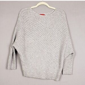 Jennifer Lopez Sz L Dolman Sleeve Sweater Light Gray Slouchy Rib Knit Minimalist